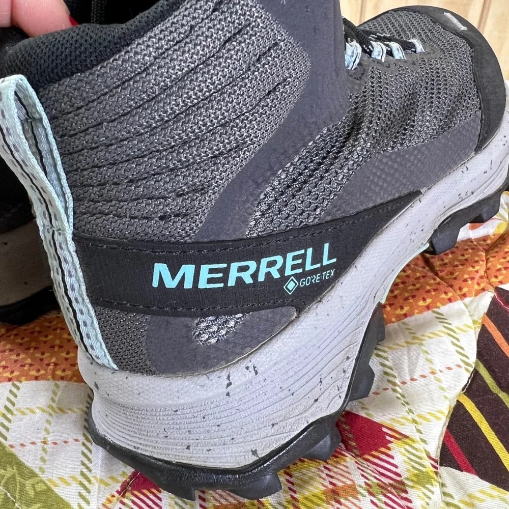 Merrell Womens Hiking Boots Gore Tex Gray Light Blue Sz 7 Waterproof Trail Shoes